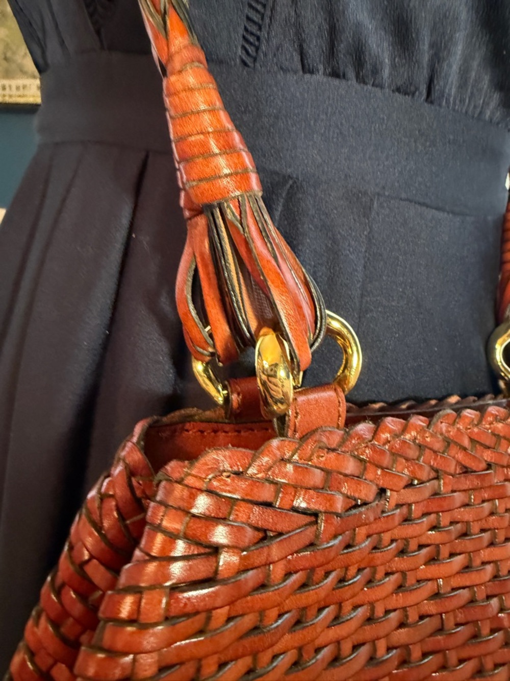 Talbots Woven Leather Crossbody Bag, Rich Brown; Magnetic Close, Braided Straps - Picture 5 of 16
